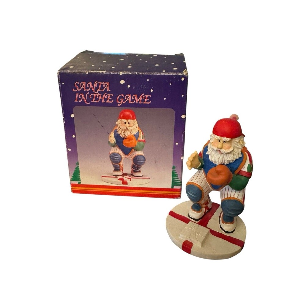 Vintage Santa In The Game Baseball Santa With Box Catcher‎ Christmas